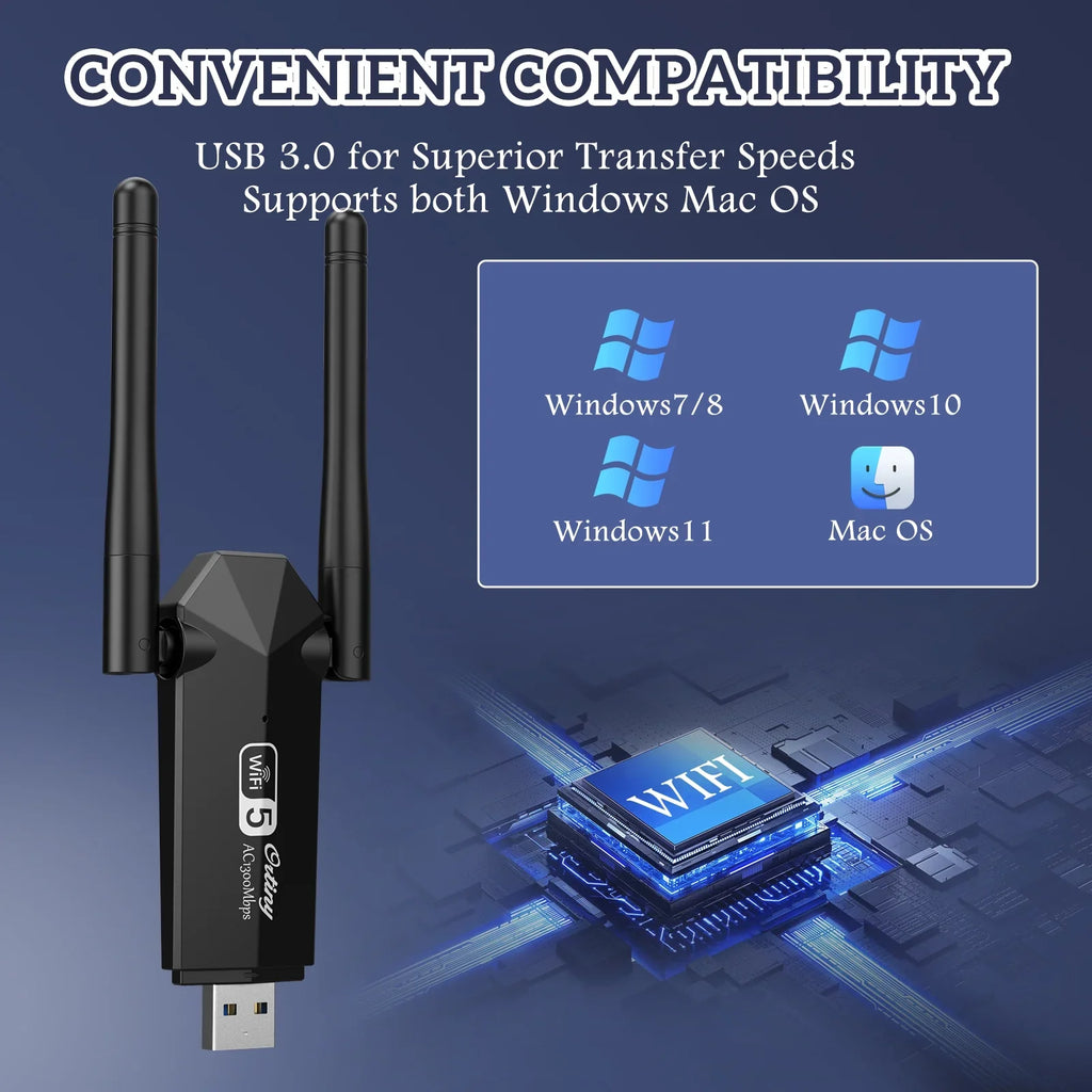 WiFi Adapter, Ortiny 1300Mbps WiFi  Dual Band 5G/2.4G Wireless Network Adapter for Desktop Laptop , Dual Band WiFi Dongle Wireless Adapter for Supports Windows 11/10/8/7, Mac  10.9-10.15
