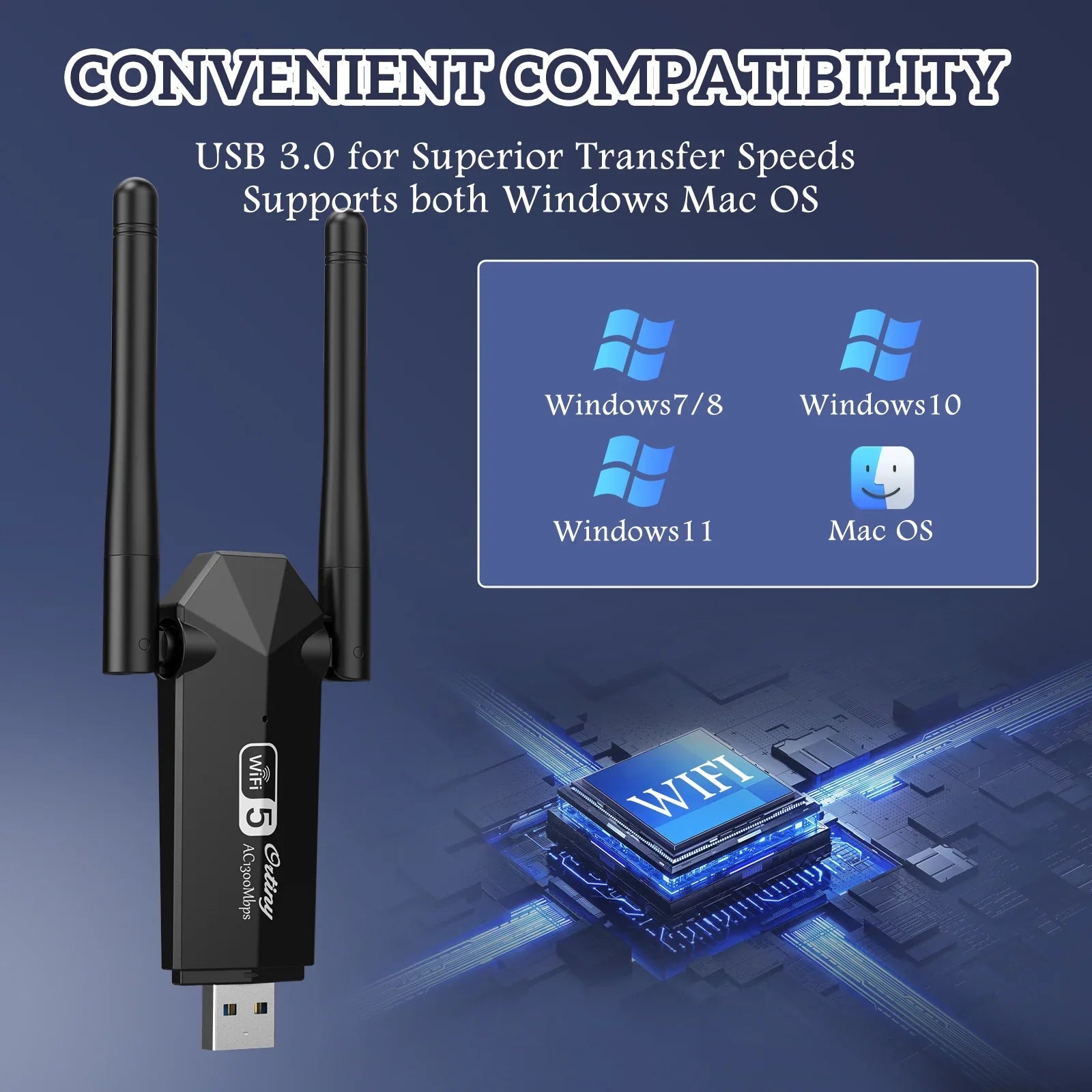 WiFi Adapter, Ortiny 1300Mbps WiFi  Dual Band 5G/2.4G Wireless Network Adapter for Desktop Laptop , Dual Band WiFi Dongle Wireless Adapter for Supports Windows 11/10/8/7, Mac  10.9-10.15