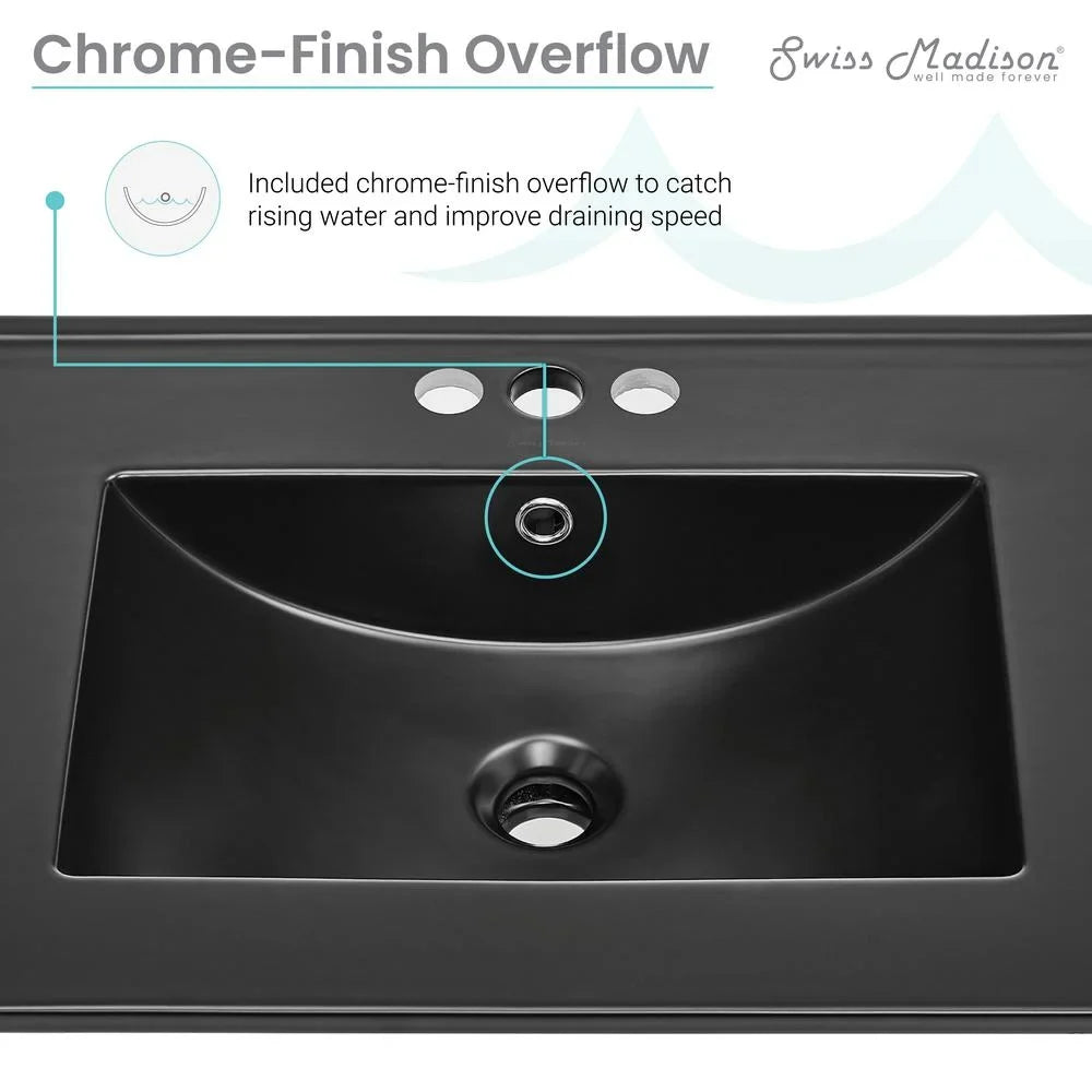24" Vanity Top Bathroom Sink with 4" Centerset Faucet Holes in Matte Black