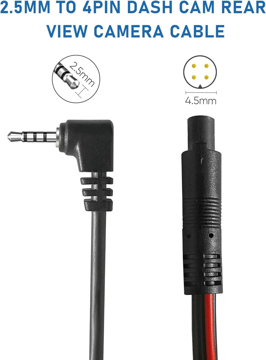 Dash Cam Rear View Camera Cable,(35Ft 4P) Pure Copper Thicker Shield 2.5mm to 4Pin Mirror Dash Cam Rear Camera