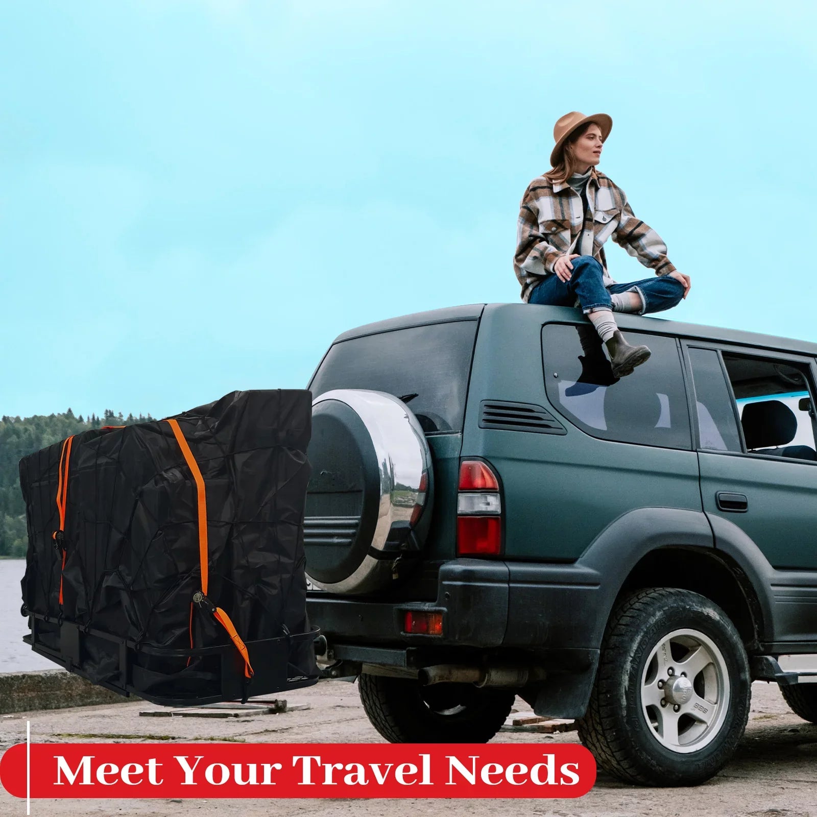 Folding Hitch Mount Cargo Rack Carrier Rear Luggage Basket for Car, , Truck,  500 lbs, Capacity 60"x20"x6"