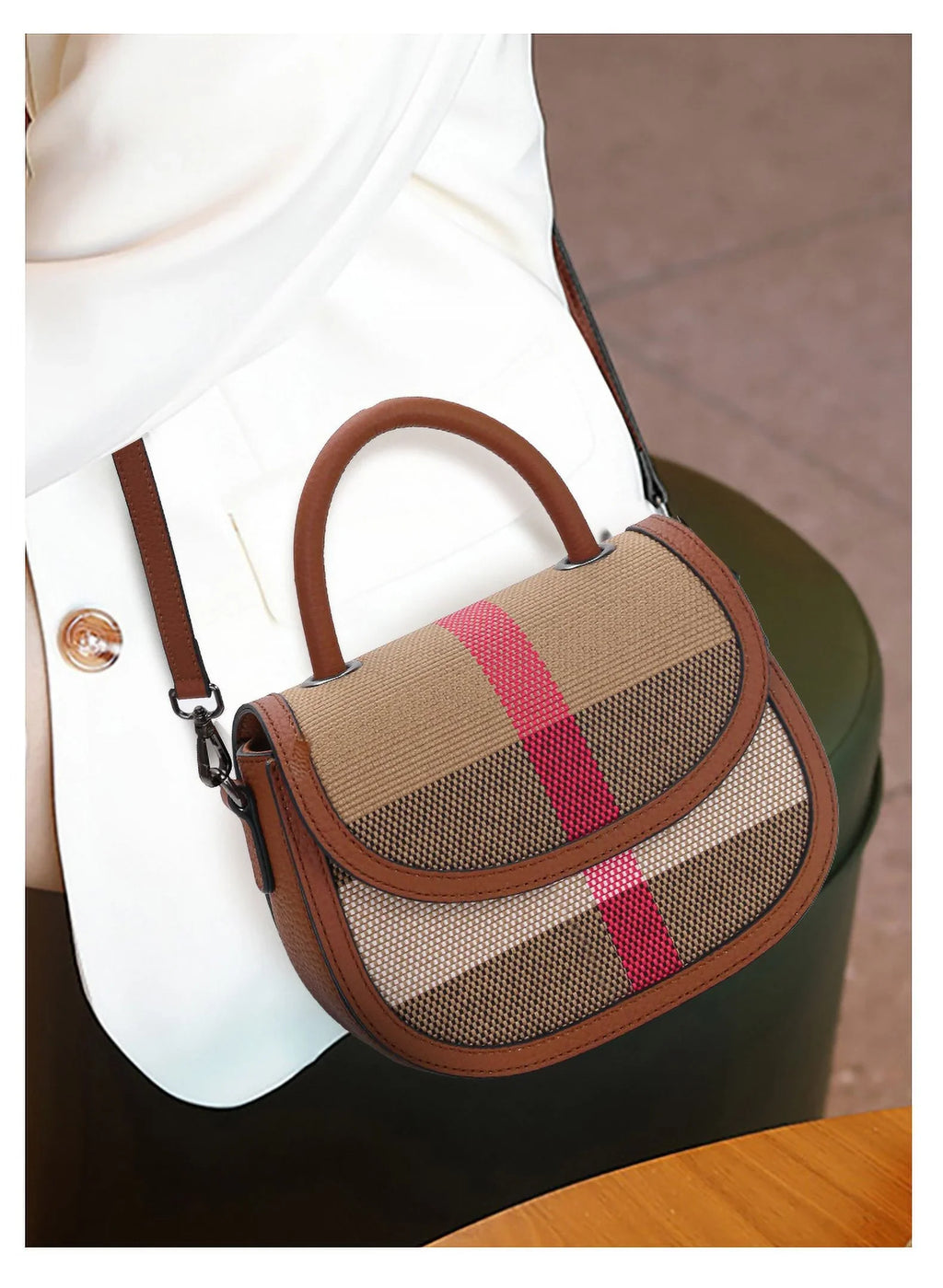 Aidrani   New Women's One Shoulder Crossbody Bag Canvas with Cowhide Saddle Bag