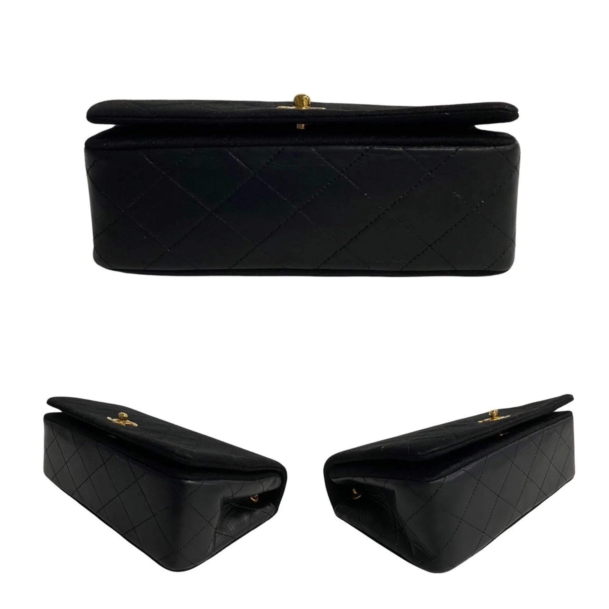 Pre-Owned  Matelasse Cotton Lambskin Turnlock Full Flap Chain Shoulder Bag Black 73960 (Good)