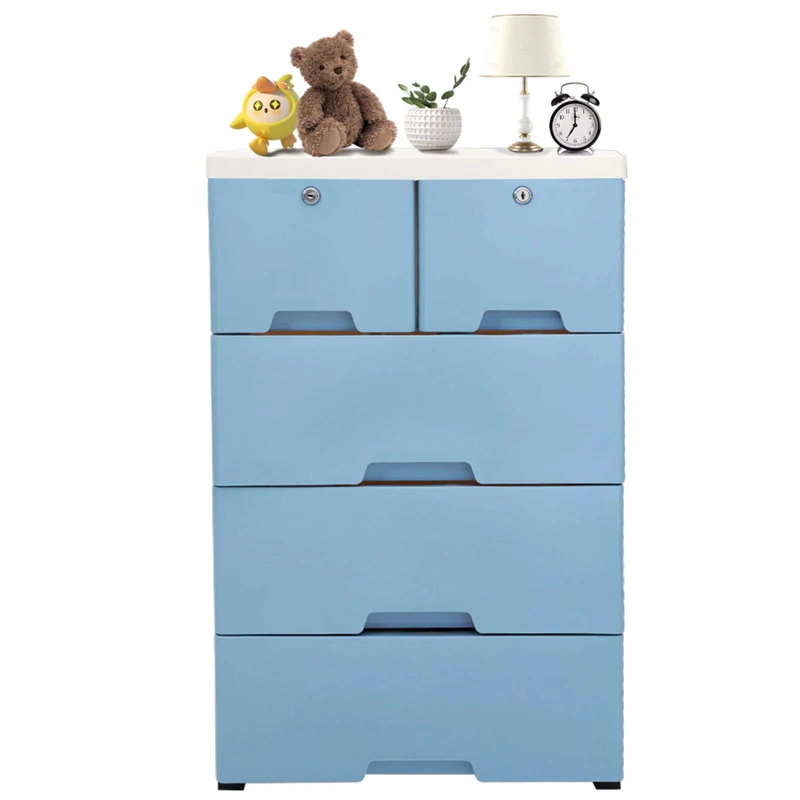 6 Drawer Plastic Storage Tower Closet Organizer with 4 rollers for Home, Office (Blue)