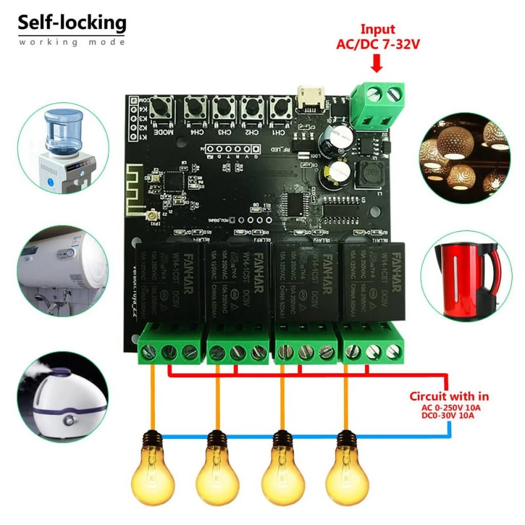 WiFi Relay Tuya Smart Switch Module 12V Smart life  Remote Control Timer  Inching Self-Locking Work with Alexa Google Home