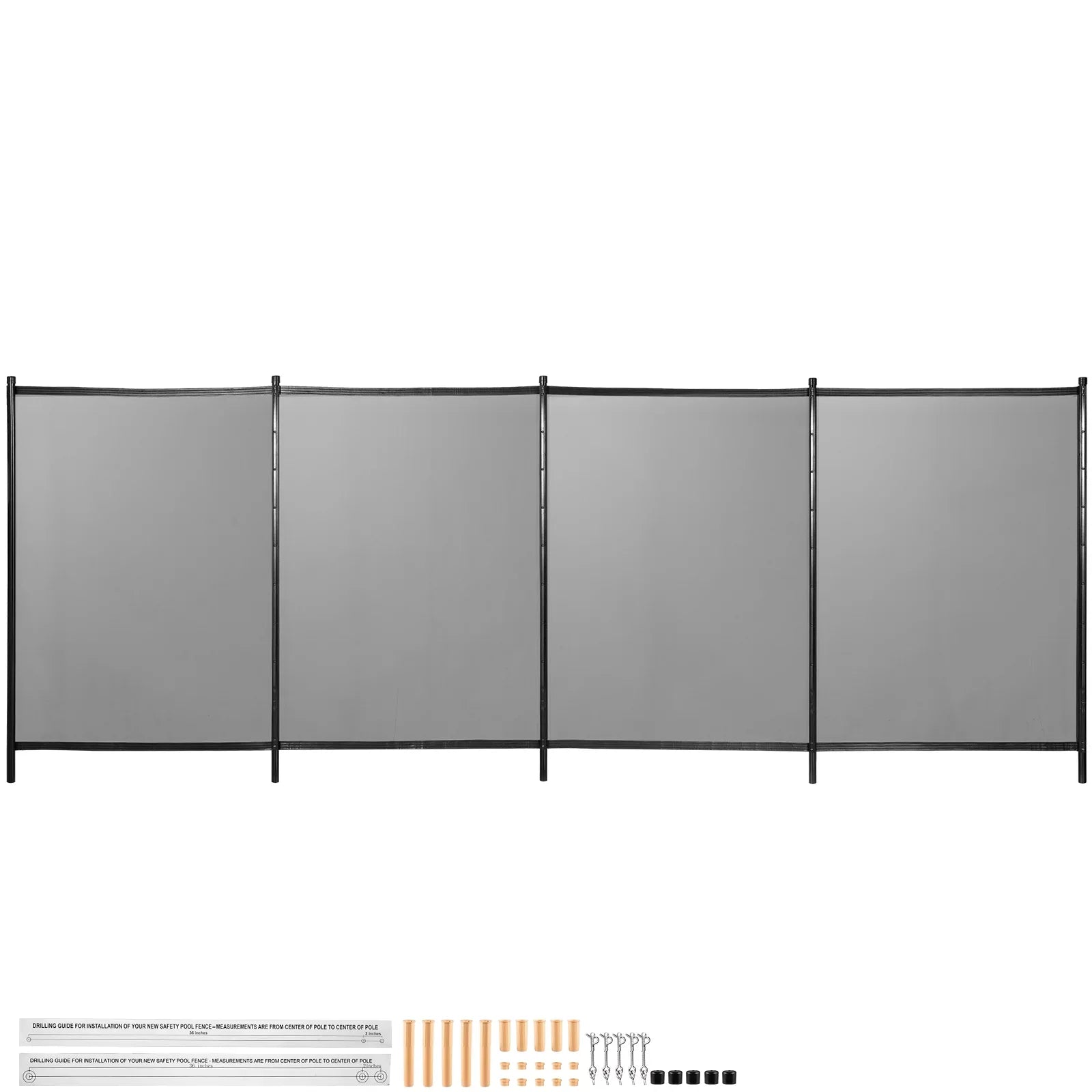 Pool Fencing Mesh, 4 x 12 ft Swimming Pool Fence, 1000D  Fabric Removable Pool Fence with Aluminum Poles and Foot Tubes, Breathable Pool Fences for Inground Pools for Security and Privacy