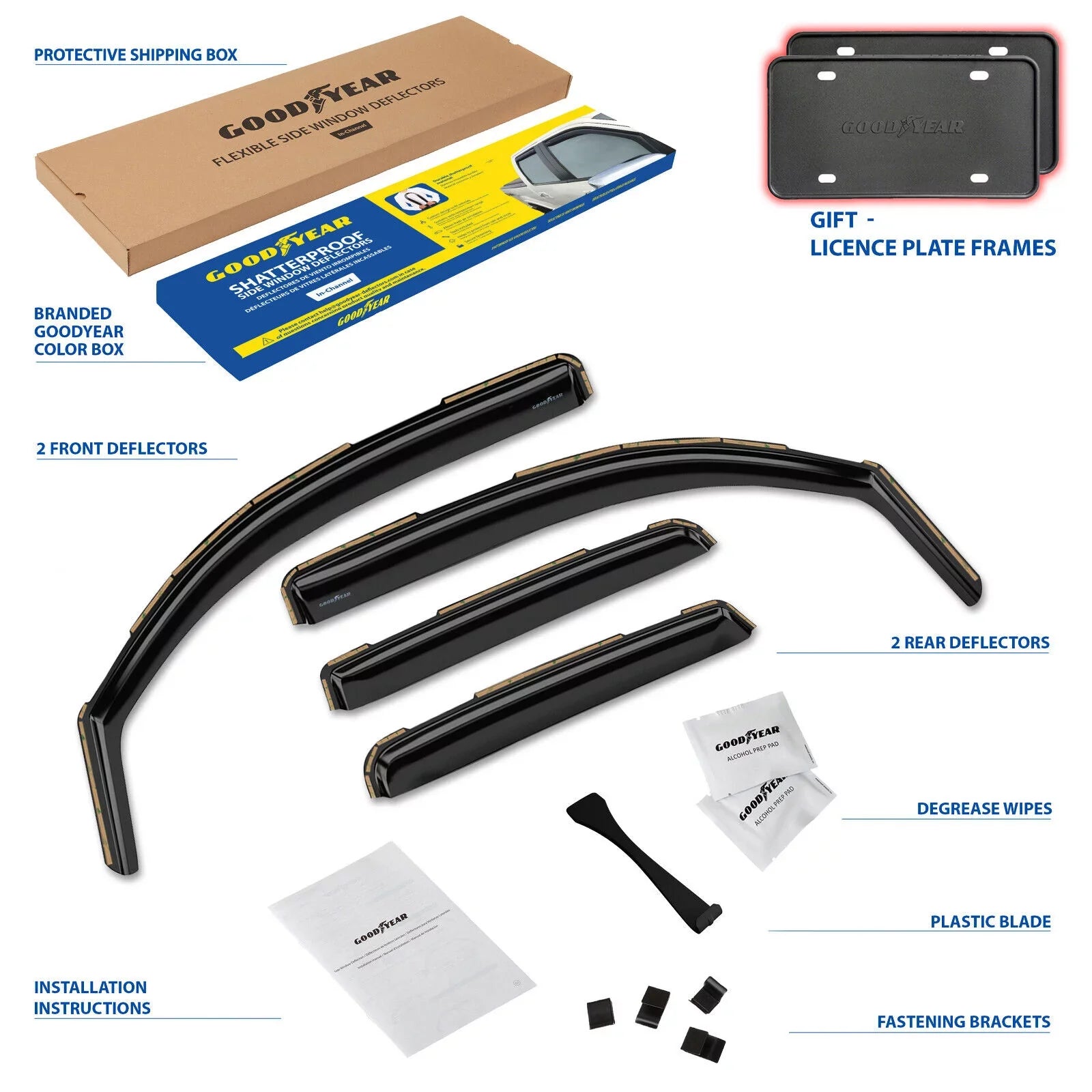 Goodyear Shatterproof in-Channel Window Deflectors for Trucks Toyota Tacoma 2016-2023 Double Cab, Rain Guards, Window Visors, Vent Deflector, Truck Accessories, 4pcs. - GY003409