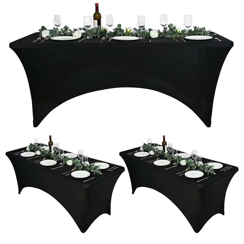 Pesonlook 3 Pcs 6 Ft Stretch Spandex Tablecloth, Rectangular Stretchable Elastic Patio Table Cover, Anti-Wrinkle Tight Fit Washable Table Cover, Cocktail Tablecloth for Wedding, Party(Black)