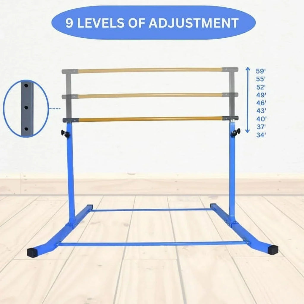 Adjustable Kids Gymnastics Kip Bar, 3-5  Height, Robust Legs, Blue - Junior Home Training Equipment