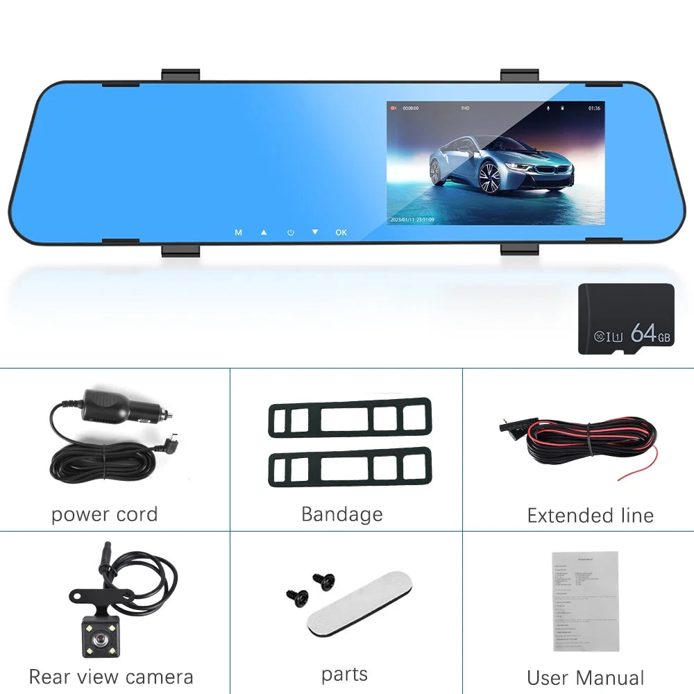 Podofo 4.5in Rearview Mirror Recorder Full Hd 1080p Rearview Mirror Automobile Dash Cam Dual Lens Video Recorder Automobile Dvr Dash Cam Cycle