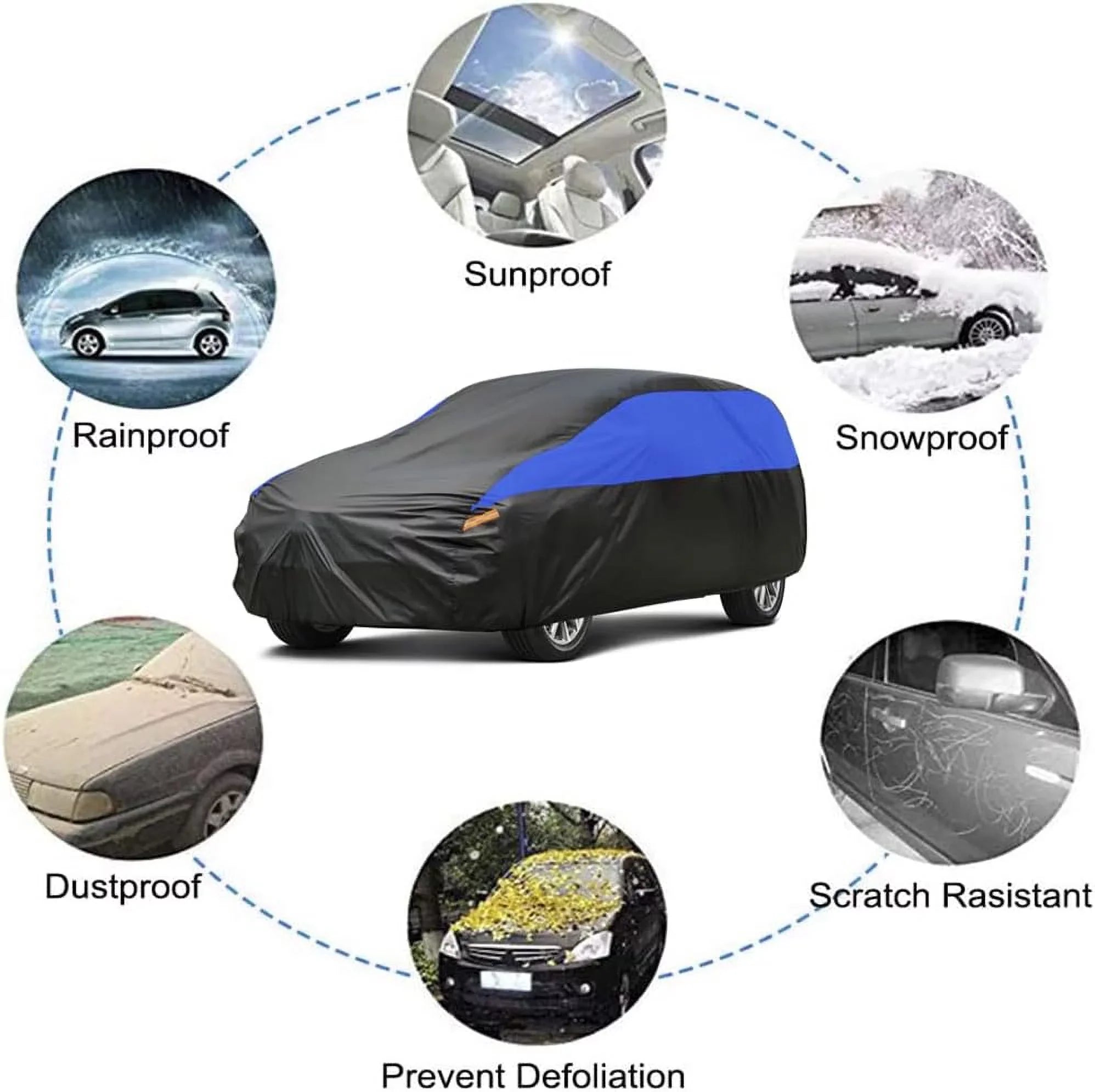 Car Cover Waterproof All Weather , Size 1 FitSUV-Length up to 181 inch, Blue