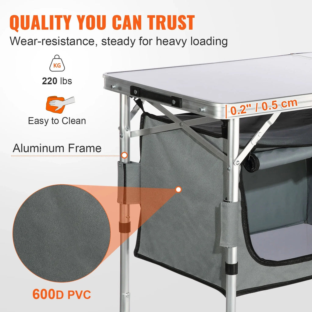 Folding Portable Cook Station 3 Adjustable Heights Camping Kitchen Table