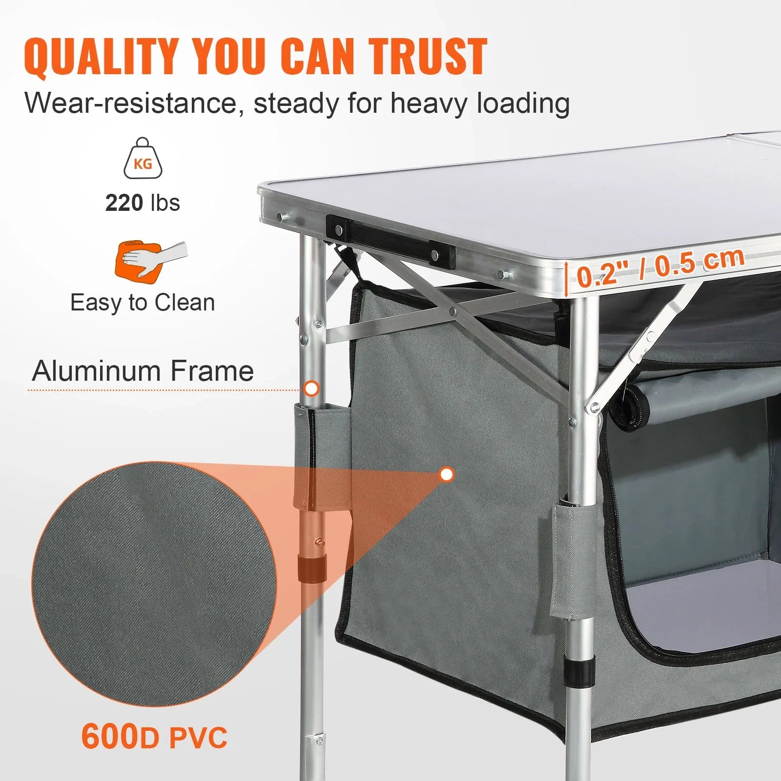 Folding Portable Cook Station 3 Adjustable Heights Camping Kitchen Table