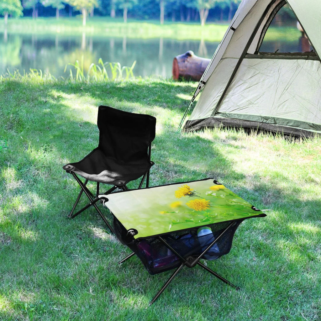Spring Green Flowers Camping Folding Table Portable Beach Table with Storage Bag Compact Picnic Table for Outdoor Travel Fishing