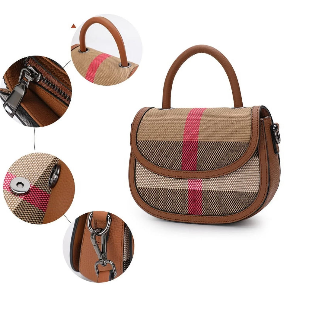 Aidrani   New Women's One Shoulder Crossbody Bag Canvas with Cowhide Saddle Bag