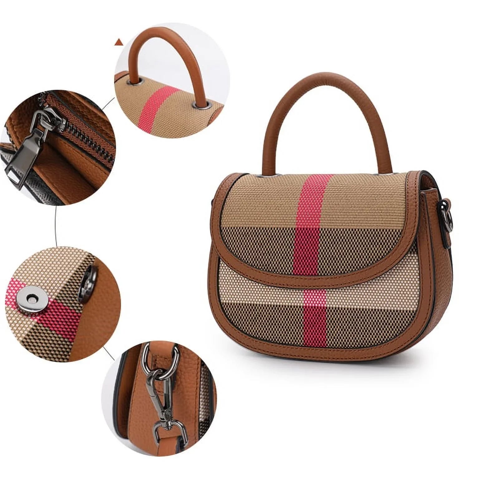 Aidrani   New Women's One Shoulder Crossbody Bag Canvas with Cowhide Saddle Bag