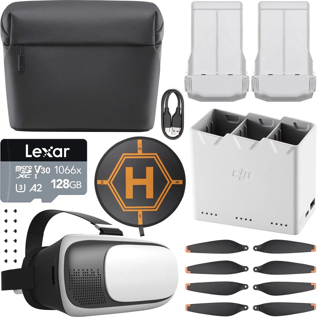 Mini 3 Pro Fly More Kit Plus ..00000496.01 with 2  Mini 3 Series Intelligent Flight Battery Plus, Charging Hub, Shoulder Bag Bundle with 128GB Card+ Deco Gear Drone Landing Pad+ Headset