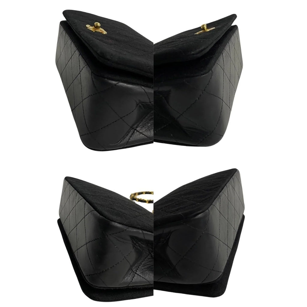 Pre-Owned  Matelasse Cotton Lambskin Turnlock Full Flap Chain Shoulder Bag Black 73960 (Good)