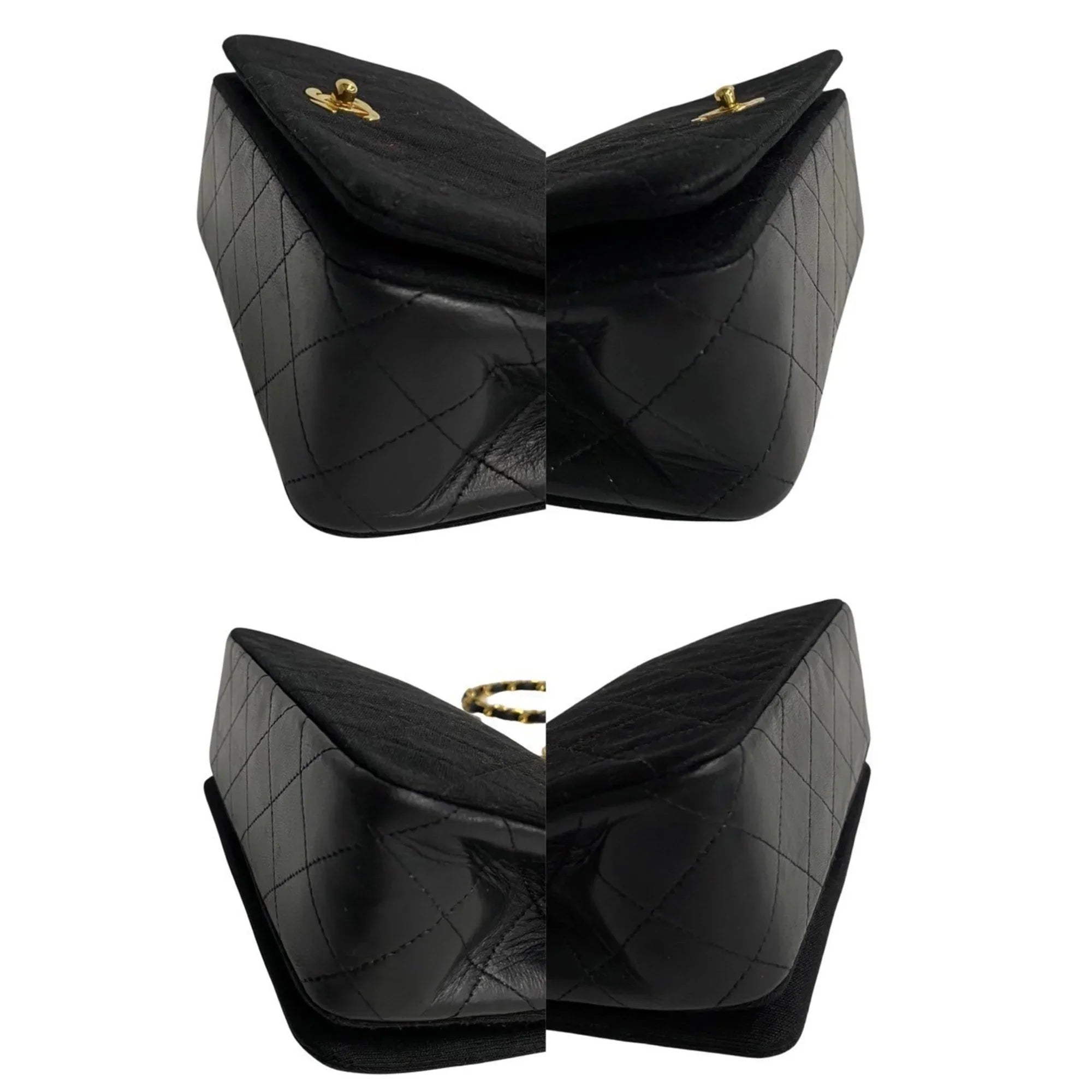 Pre-Owned  Matelasse Cotton Lambskin Turnlock Full Flap Chain Shoulder Bag Black 73960 (Good)