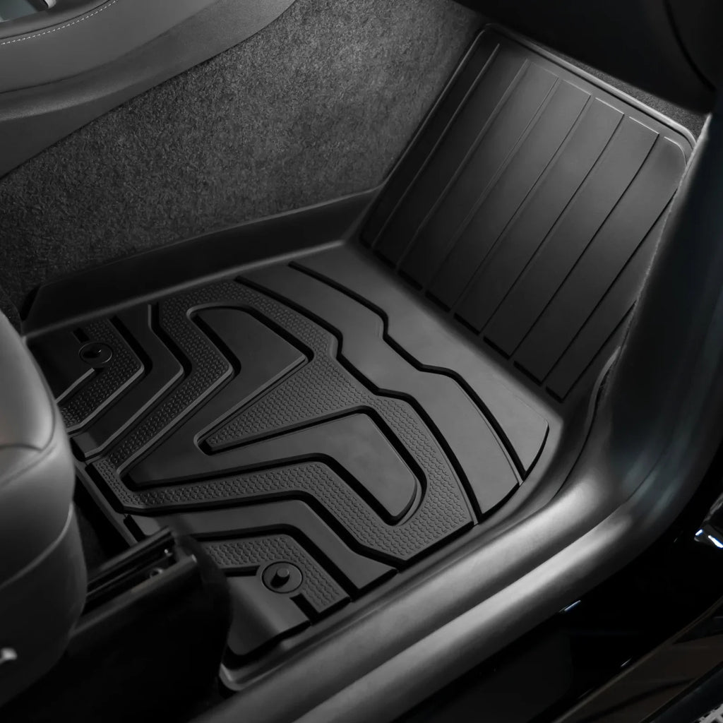 Ikon Motorsports 3D  Floor Mats + Trunk Mat Compatible with 2020-2023 Tesla Model Y, All Weather Floor Liners, Front & 2nd Row Full Set Custom Protection Heavy Duty Rear Tray Cargo Mats, Black