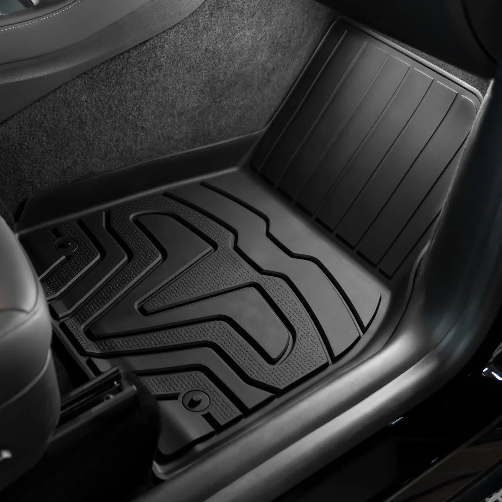 Ikon Motorsports 3D  Floor Mats + Trunk Mat Compatible with 2020-2023 Tesla Model Y, All Weather Floor Liners, Front & 2nd Row Full Set Custom Protection Heavy Duty Rear Tray Cargo Mats, Black