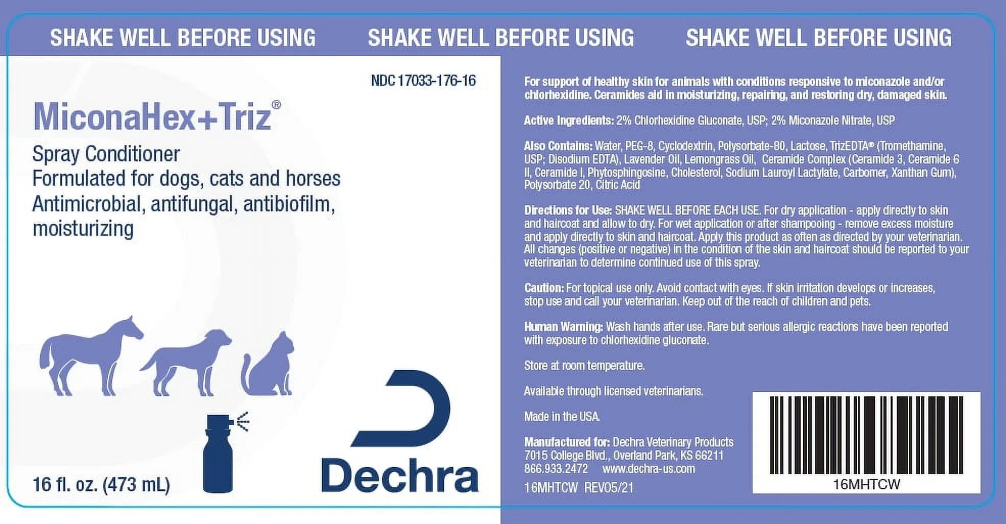 MiconaHex+Triz Spray Skin Infections In Dog Cat  Horses 8 oz.