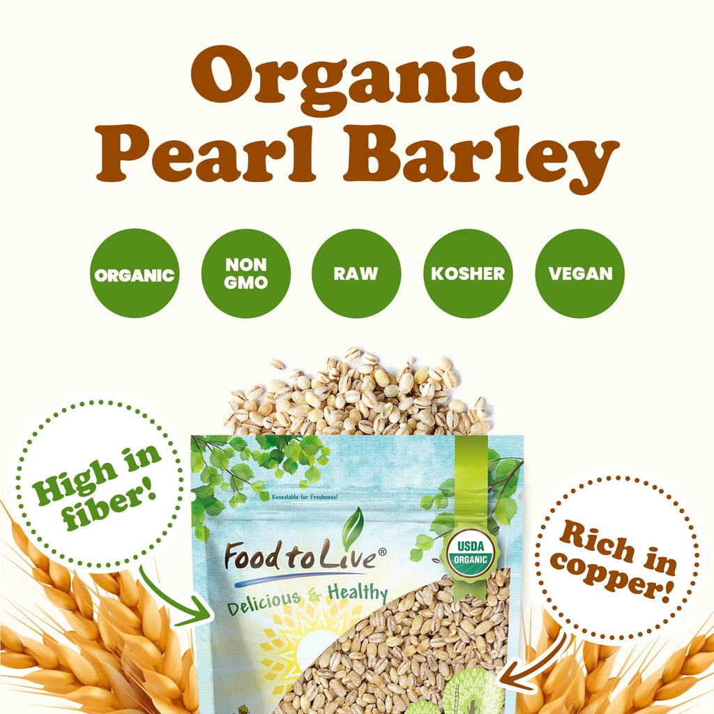 Organic Pearl Barley, 24 Pounds — Non-, Kosher, Raw, Vegan — by Food to Live