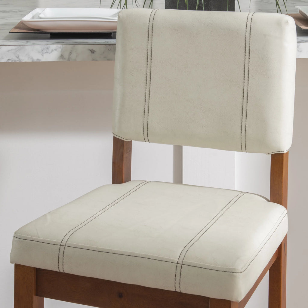 Linon Mulberry Padded Bar Stool, 30" Seat Height, Medium Dark Walnut Finish with Cream  Fabric