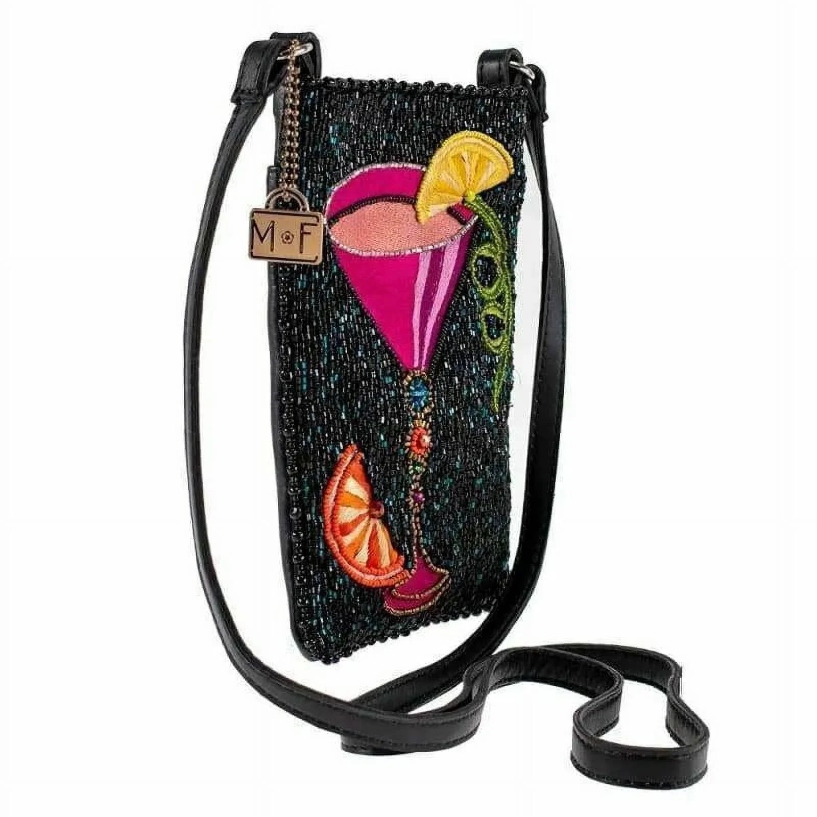 Mary Frances Take a Sip Leather Crossbody Phone Bag Cocktail Beaded Shoulder Bag
