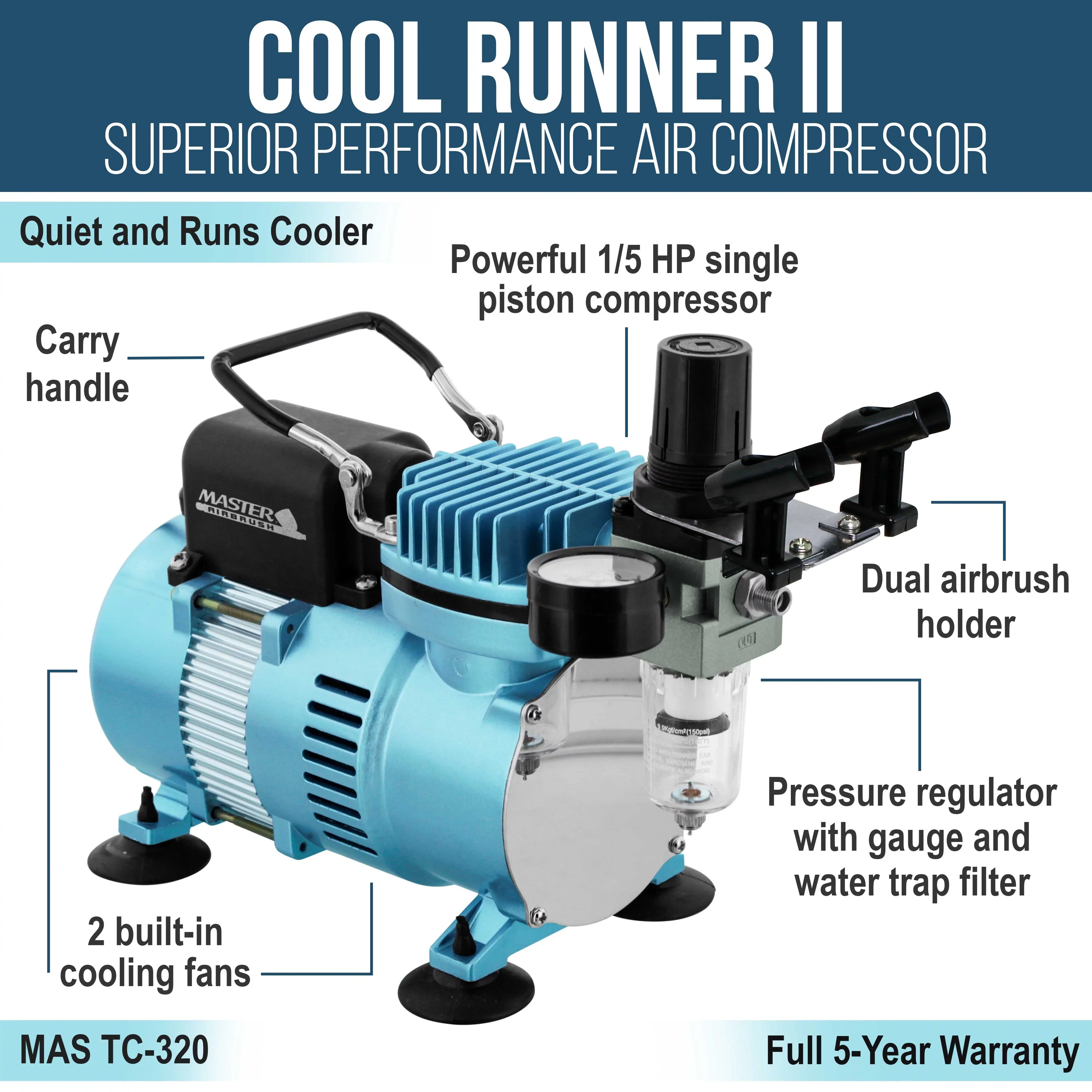 Master Airbrush Dual Fan Air Compressor System Kit with a G22 Gravity Feed Dual-Action Airbrush Set with 0.3 mm Tip