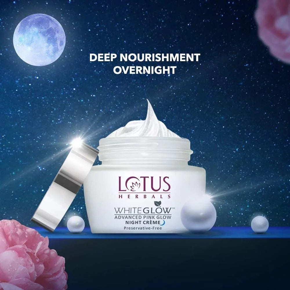 Lotus Herbals Whiteglow Advanced Pink Glow Night Cream| For All Skin Types | 50g