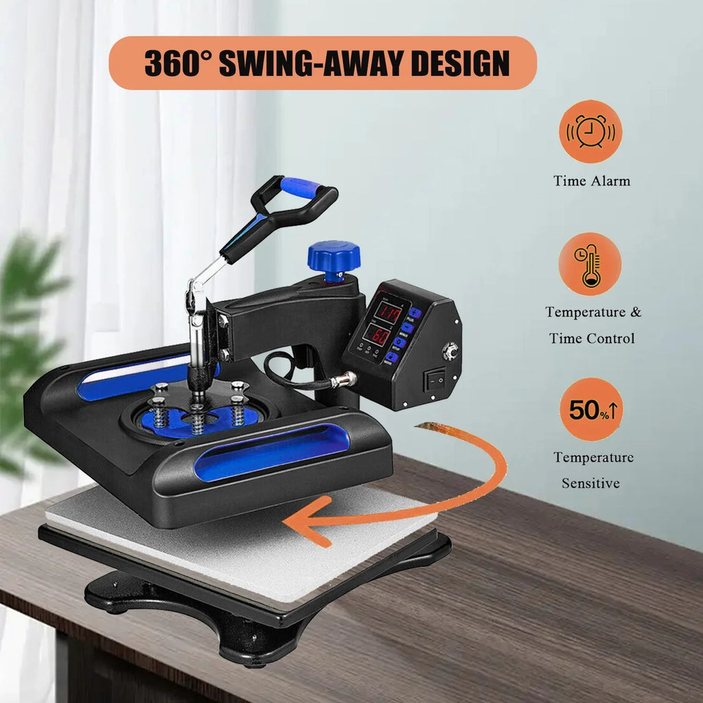 Blue Heat Press Machine 8 in 1, 12 x 15 Inches Sublimation Transfer Printer, Digital Precise  Control Printing, 360 Swing Away Vinyl Transfer Printer for T-Shirts, Canvas Bag, Pillow, Banner