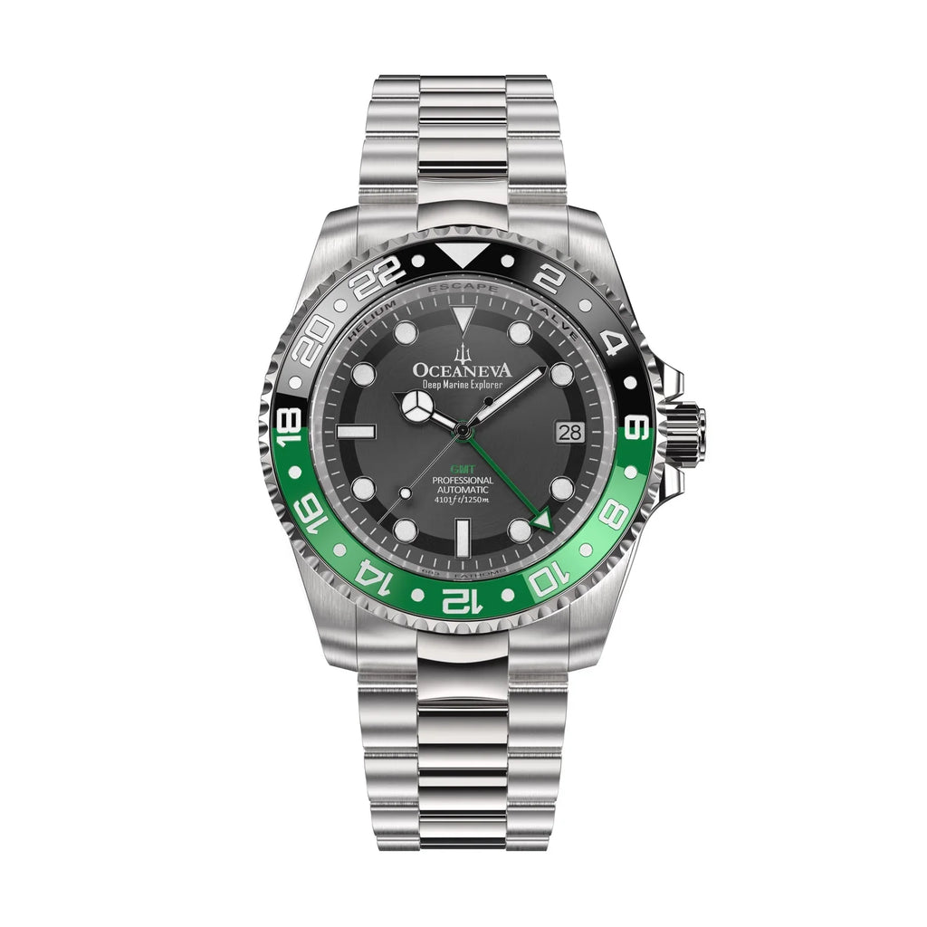 Oceaneva™  Deep Marine Explorer Pro Diver Black Green Bezel Watch - Screw Down with Triple Seal Case Back - 1250M Water Resistance - Japan Automatic Movement Dive Swimming Wrist Watches For Men