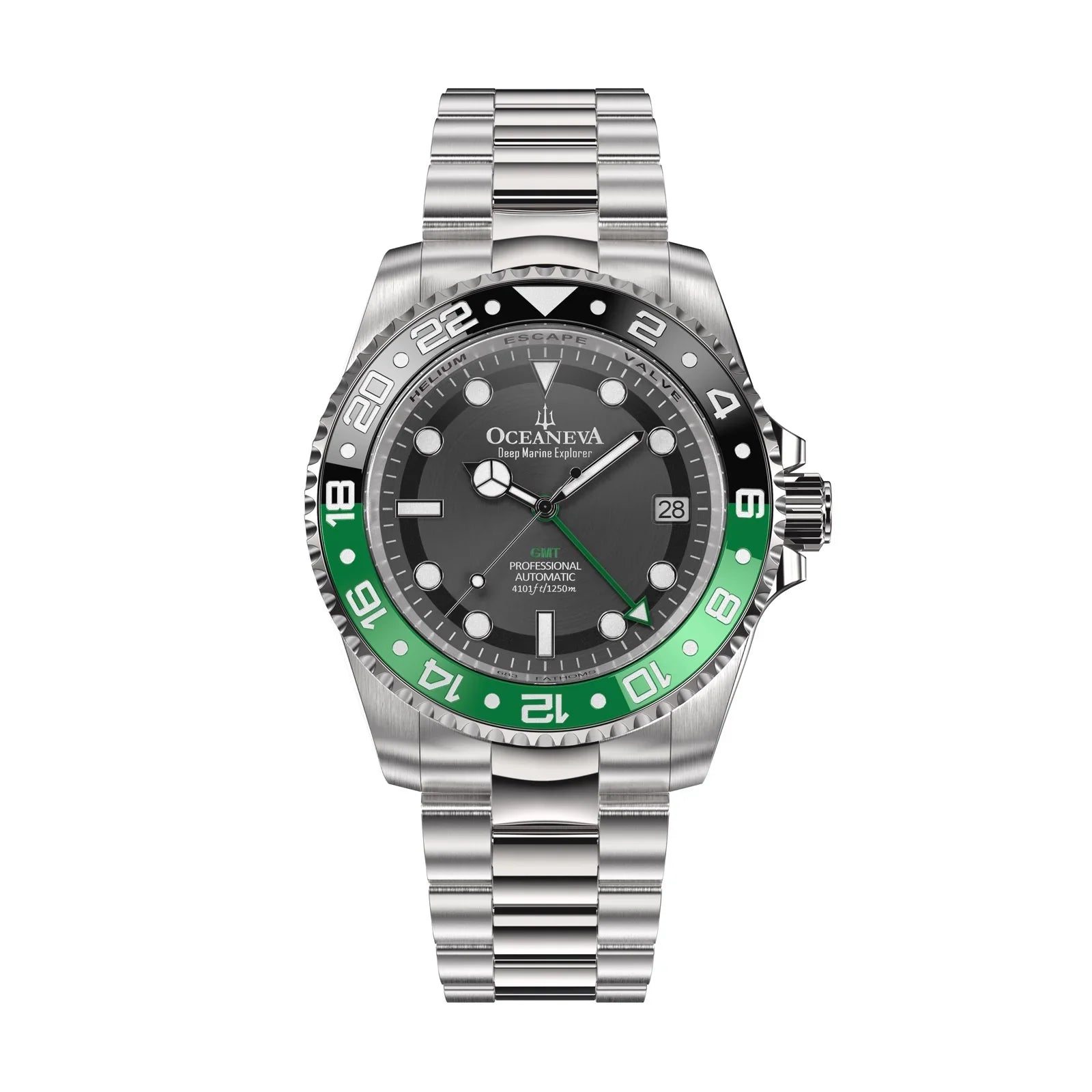 Oceaneva™  Deep Marine Explorer Pro Diver Black Green Bezel Watch - Screw Down with Triple Seal Case Back - 1250M Water Resistance - Japan Automatic Movement Dive Swimming Wrist Watches For Men
