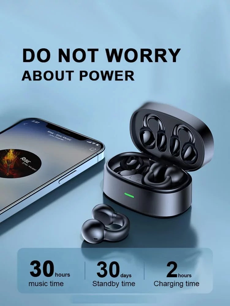 Wireless Ear-Clip  Earphones for Samsung Galaxy Z Fold5/Flip5 Phones - Bluetooth Earbuds Bone Conduction Headphones True Stereo Charging Case Hands-free D9G Compatible With Galaxy Z Fold5/Flip5