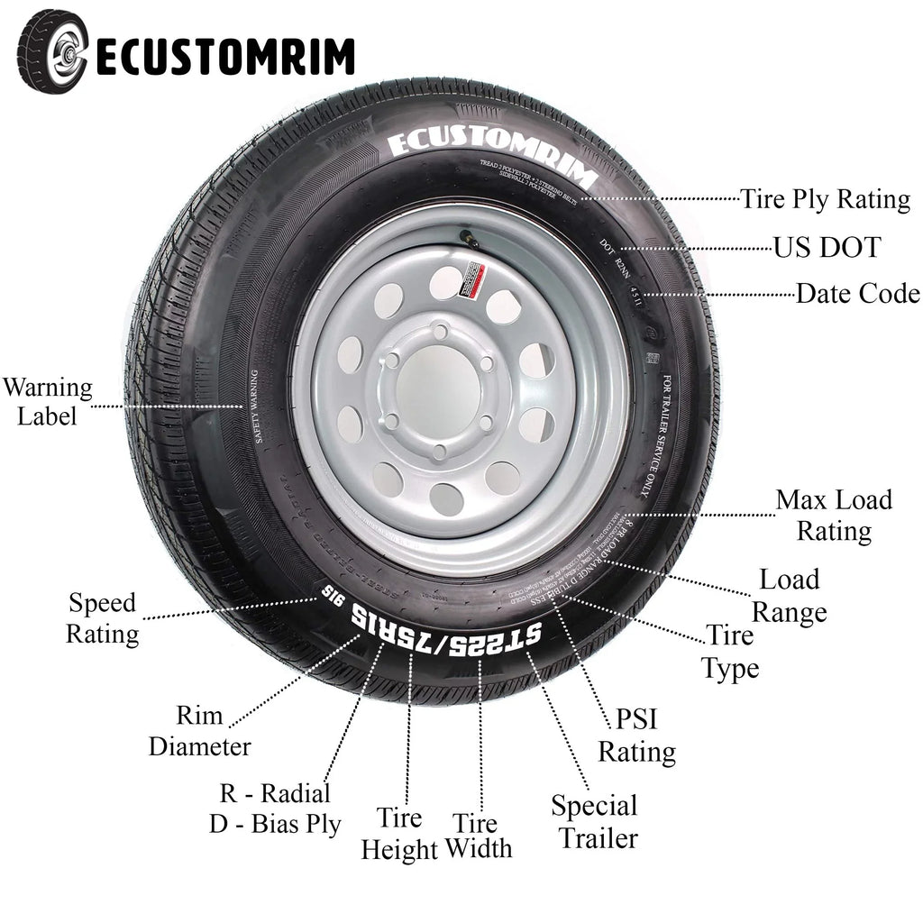 Radial Trailer Tire On Rim ST235/80R16  16" 8 Lug Modular White Wheel