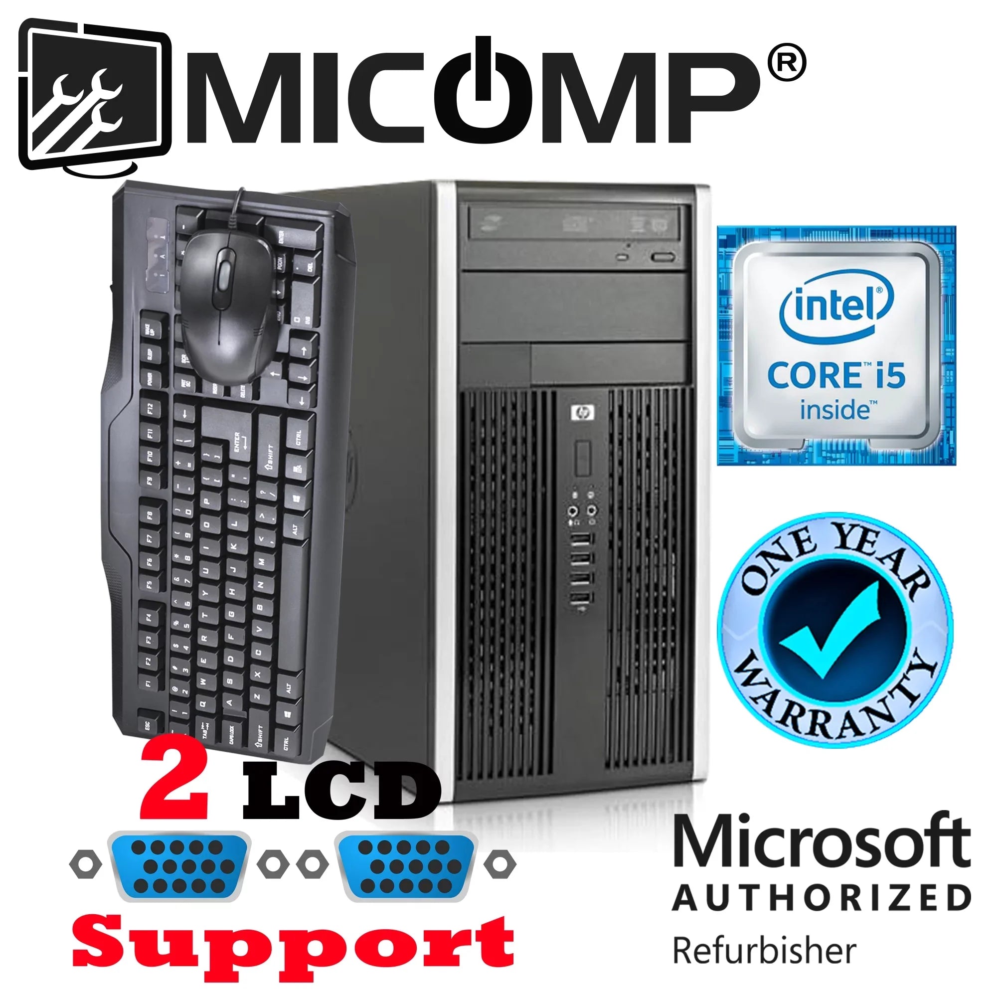 8100 Tower  i5 Dual Core 3.1Ghz 8GB New 250GB  + Windows 10 Professional Bit WiFi Dual Display Ready