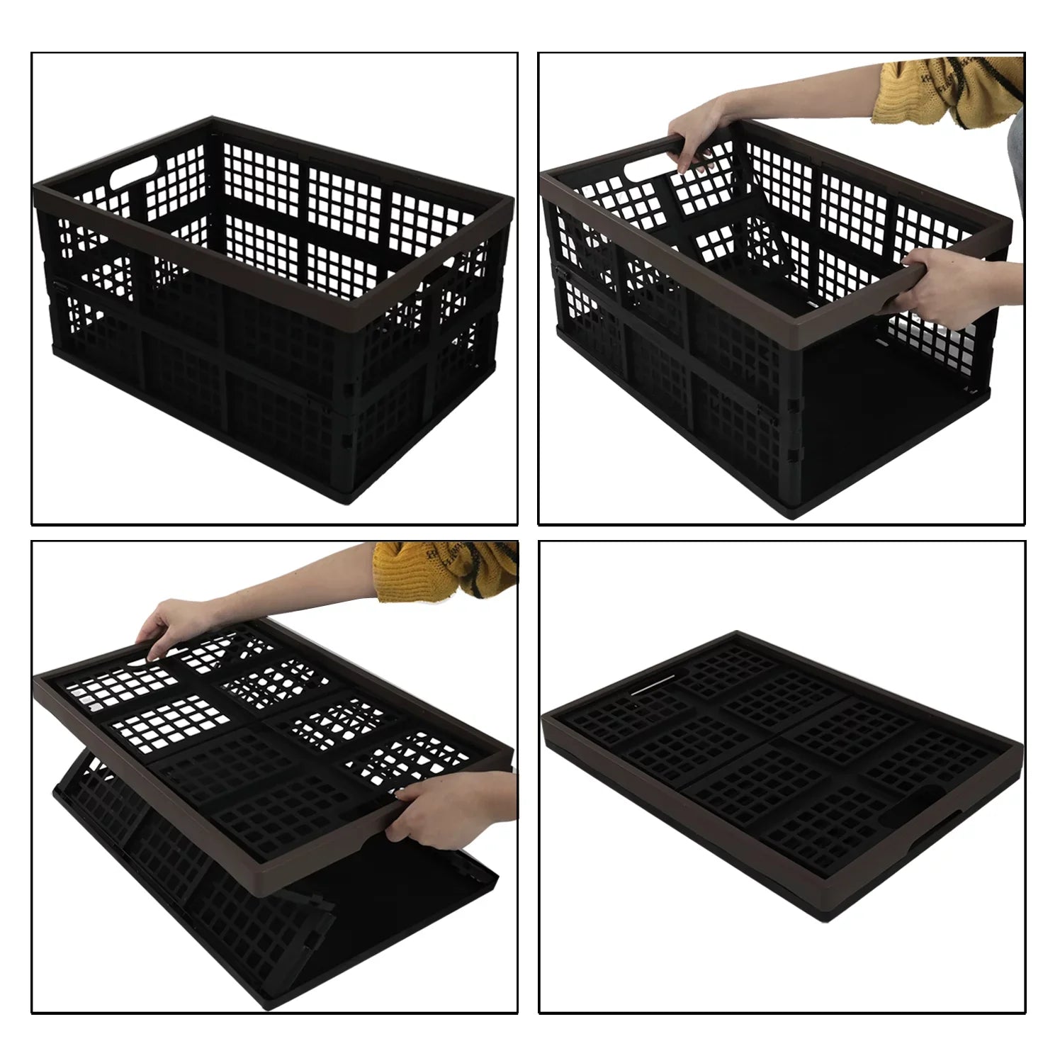 Morcte 42 L Plastic Collapsible Storage Crates, Stacking Folding Storage Basket, 3-Pack