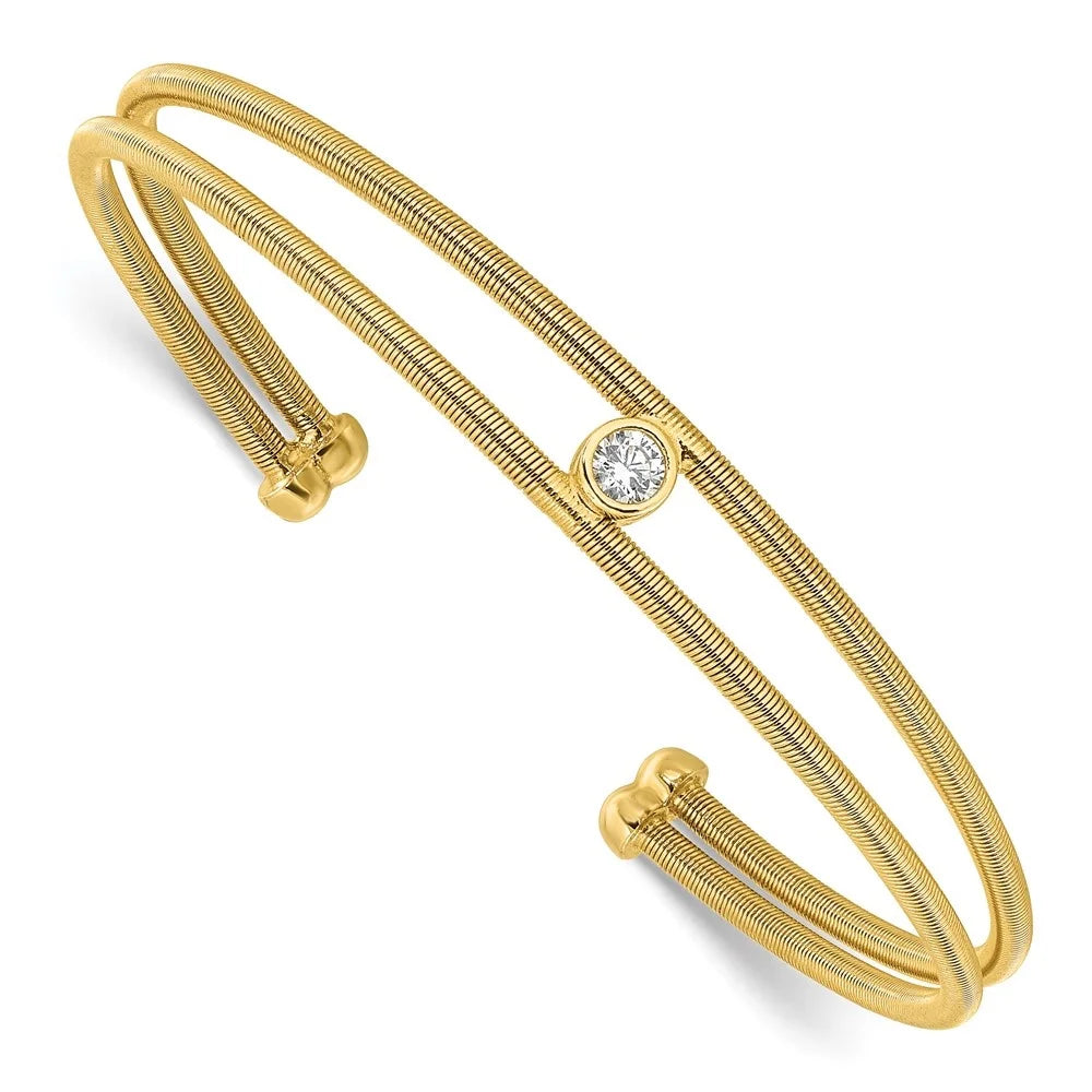 Auriga 925 Sterling Silver Polished Gold-tone Textured  Two Band Cuff Bracelet for Women