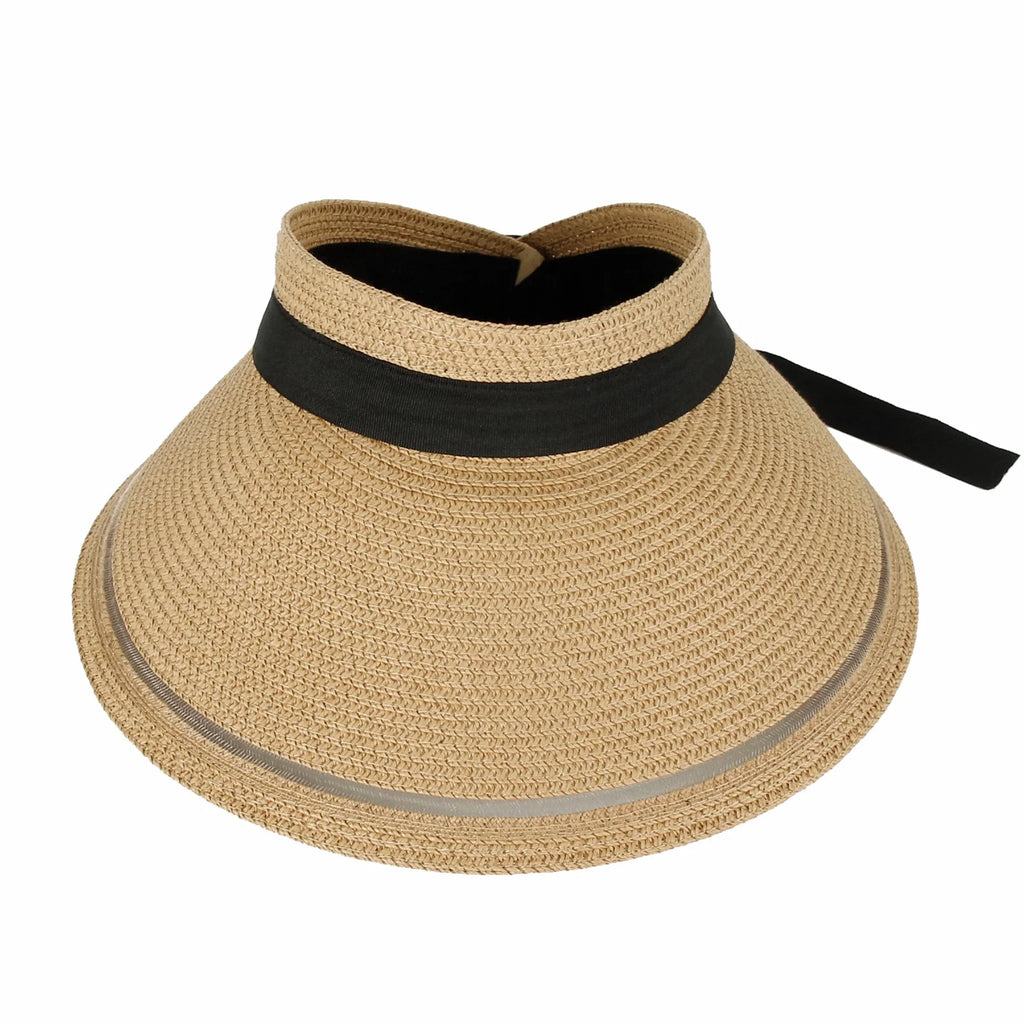 Womens Wide Brim Packable Sun Visor Summer Beach Hat SLV1280 (Beige)