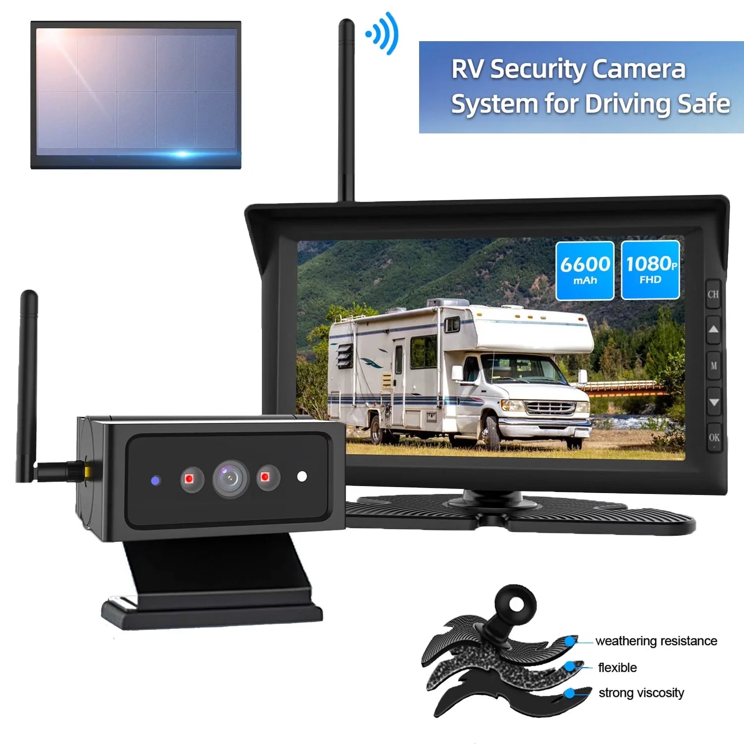 Auto-Vox Wireless Solar Backup Camera 7"  Monitor Kit Support 2 Cameras  Night Vision Reverse Camera for Truck  Trailer Van Solar4