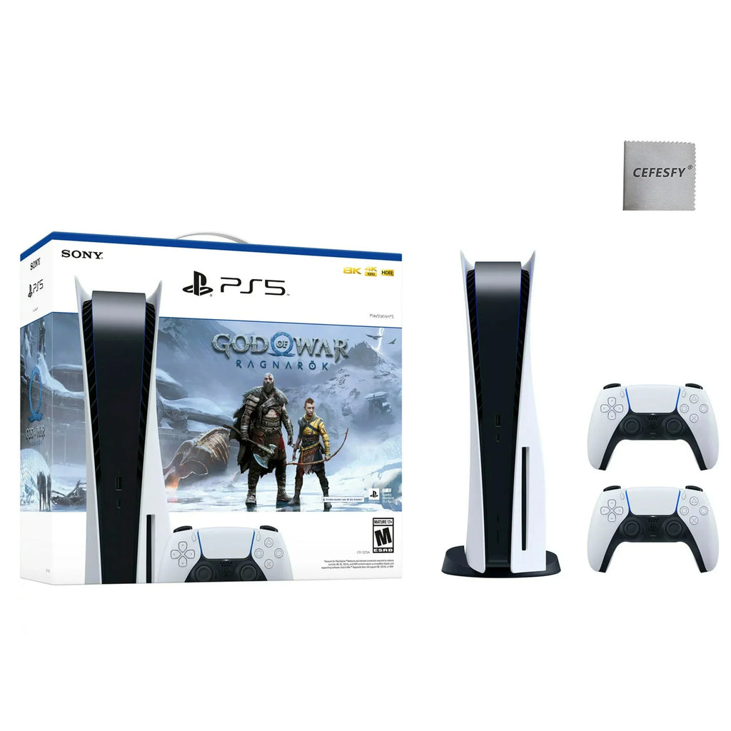 Sony PlayStation_PS5 Video Game Console (Disc Edition) – God of War Ragnarök Bundle –with Extra White Dualsense Controller, Cefesfy