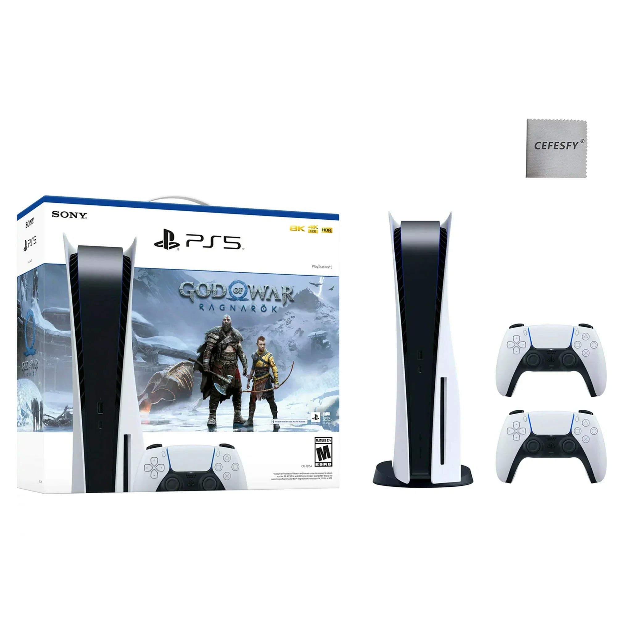 Sony PlayStation_PS5 Video Game Console (Disc Edition) – God of War Ragnarök Bundle –with Extra White Dualsense Controller, Cefesfy