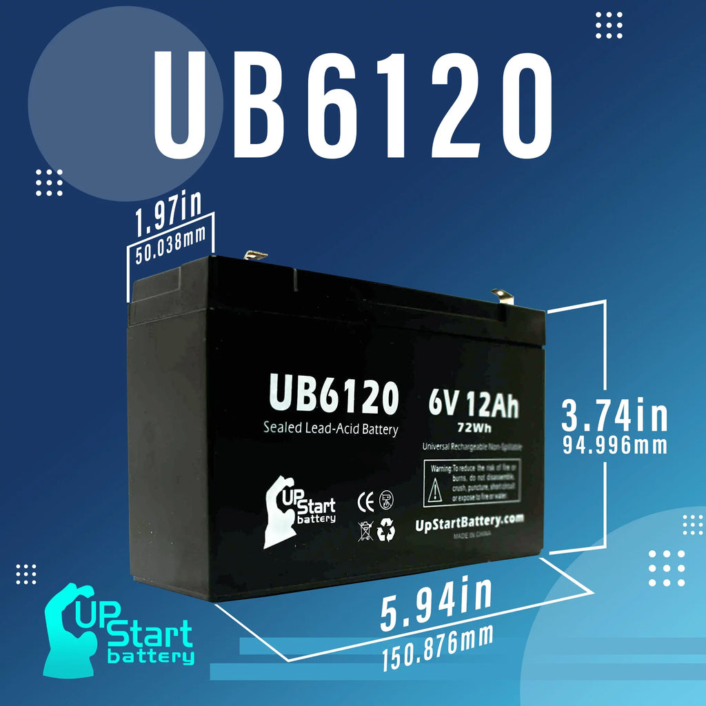 4x Pack - Compatible Tripp-Lite 850 Battery - Replacement UB6120 Universal Sealed Lead Acid Battery (6V, 12Ah, 12000mAh, F1 Terminal, , ) - Includes 8 F1 to F2 Terminal Adapters