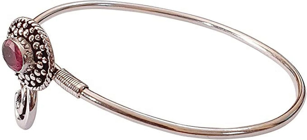 Silver Plated Cuff Bracelet for Women, Natural Pink Tourmaline Gemstone Handmade Modern Designer Tribal Bohemian Design Fashion Bracelet, Party Boho Jewelry