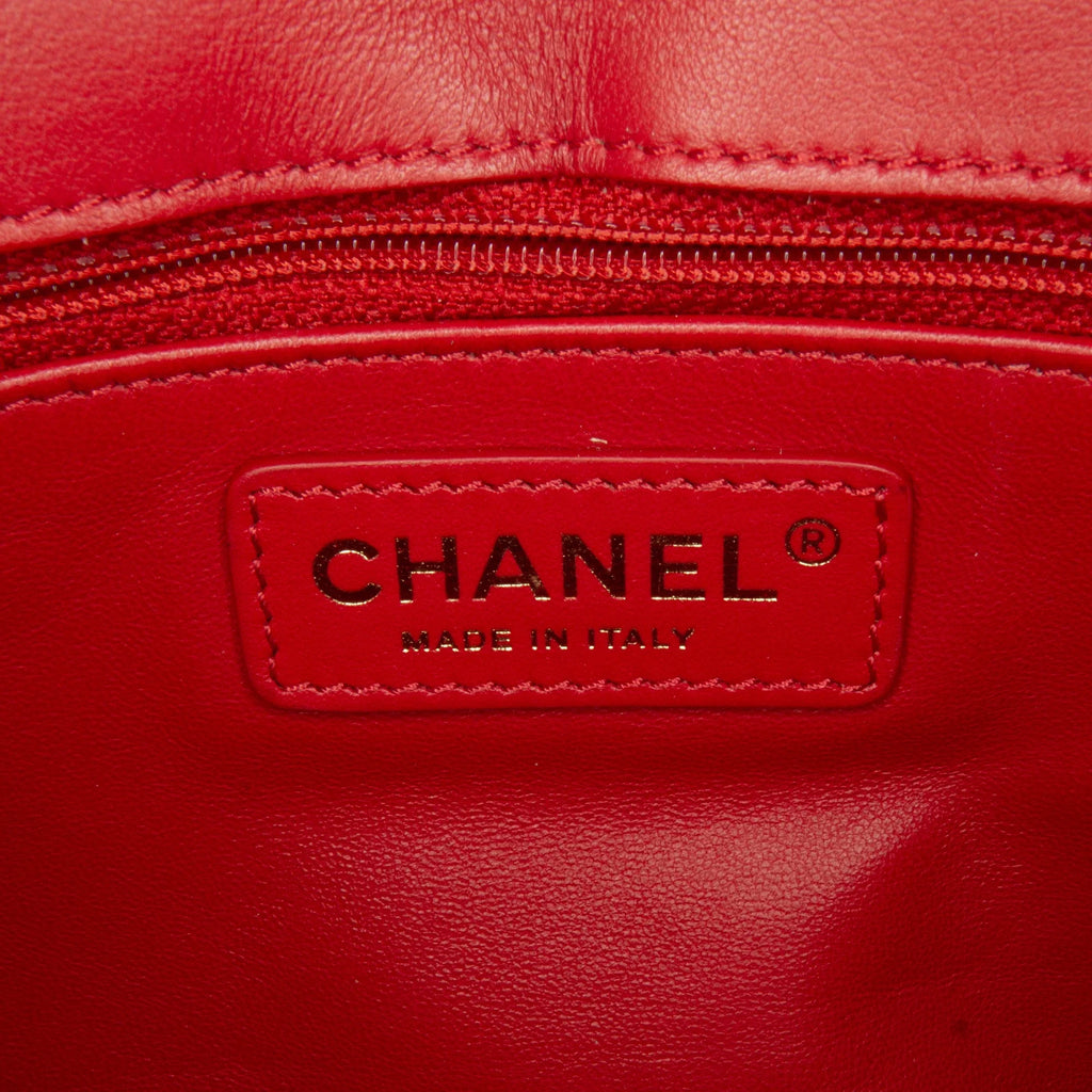 Pre-Owned Authenticated Chanel Small Easy Carry Flap Bag Lambskin Leather Red Satchel Unisex (Good)
