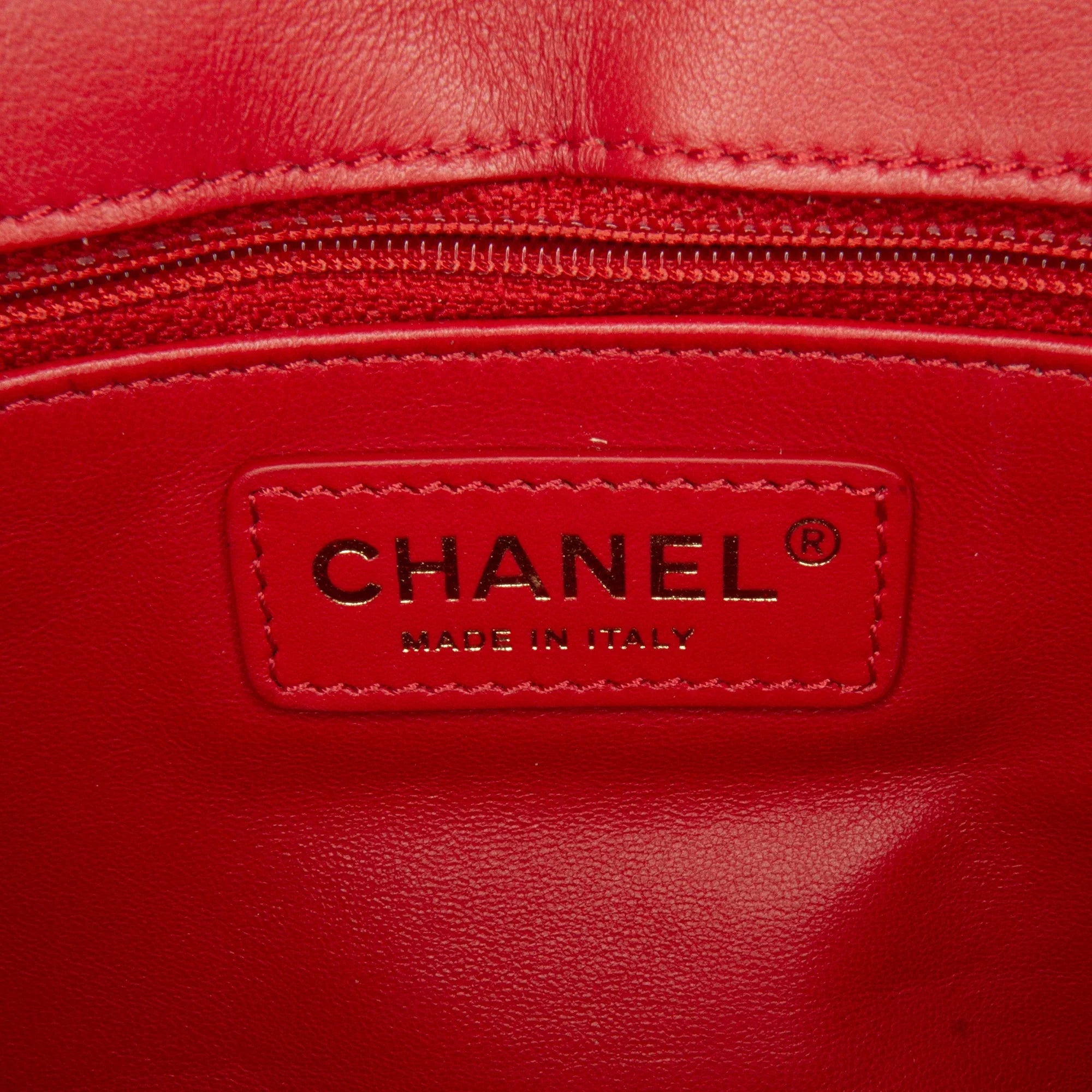Pre-Owned Authenticated Chanel Small Easy Carry Flap Bag Lambskin Leather Red Satchel Unisex (Good)