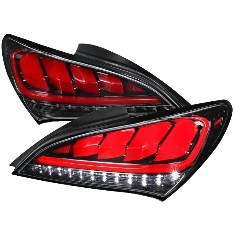 Spec-D Tuning Jet Black Housing Clear Lens Red Sequential  Bar Tail Lights Compatible with 2010-2016 Hyundai Genesis Coupe Left + Right Pair Assembly
