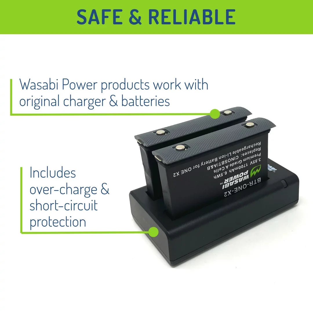 Wasabi Power Battery (2-Pack) and Dual Charger for Insta360  X2 (Not Waterproof)