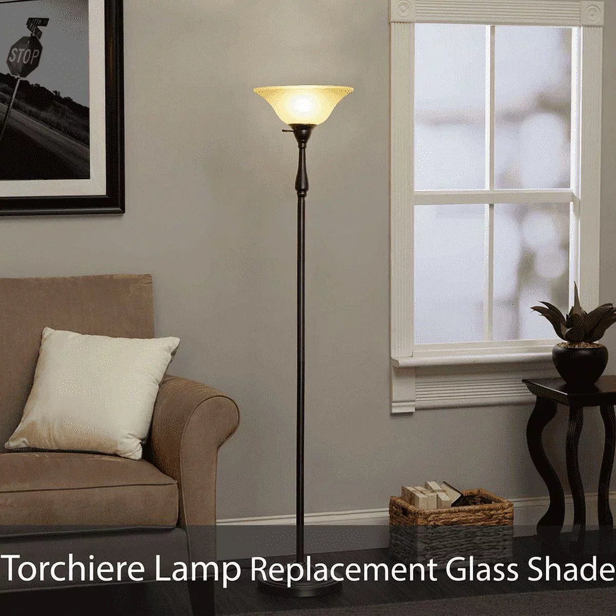 Aspen Creative 23116-01 Frosted Glass Shade for Medium Base Socket Torchiere Lamp, Swag Lamp and Pendant, 15-5/8" Diameter x 5-3/8" Height.